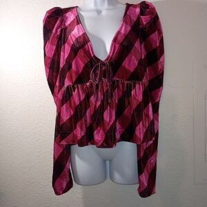 Maeve Plaid Top Shades of Pink Velvety sz Large Anthropologie